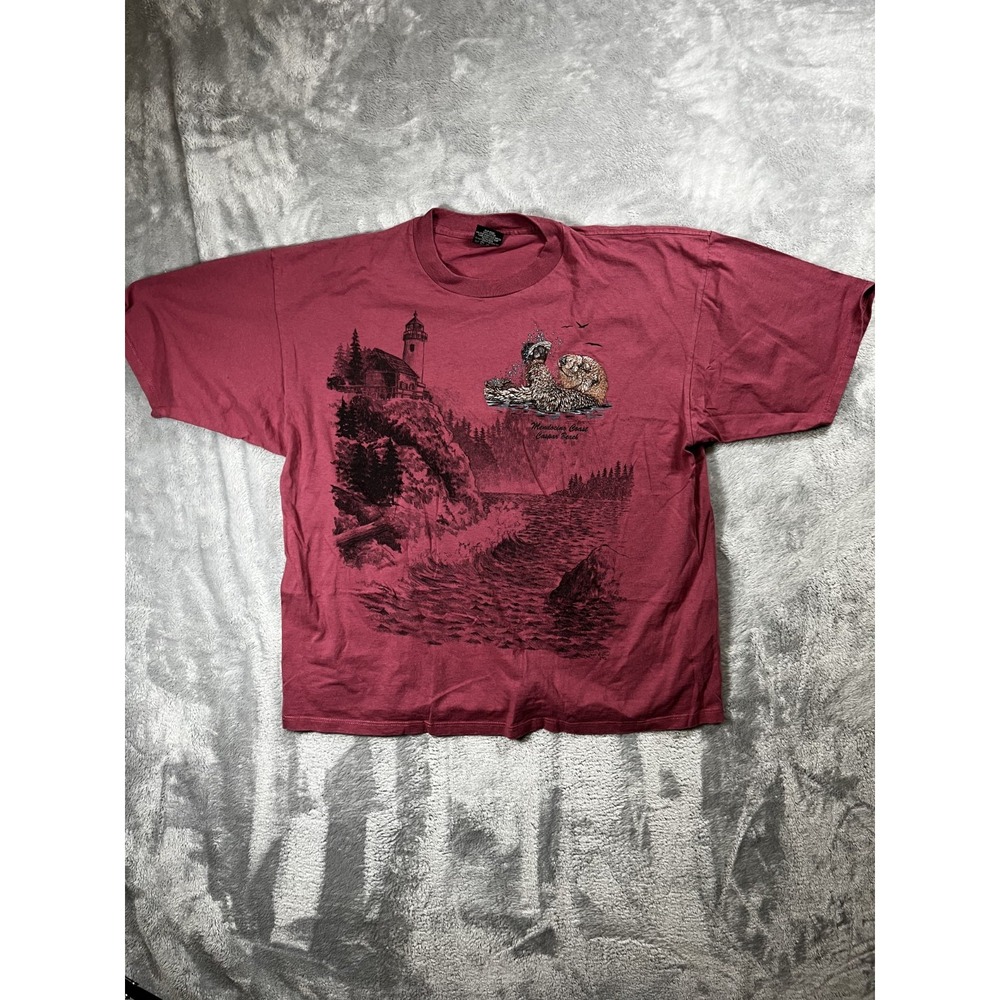 Vintage 90s Otter Shirt Mens 2XL Swimming Mendocino Coast Caspar Beach USA